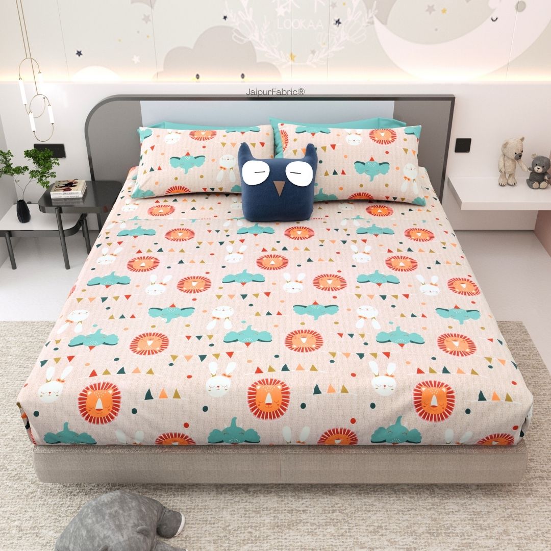 Animal Carnival Peach Soft Cotton Kids Bed Sheet