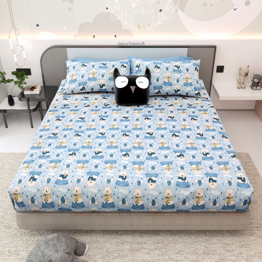Artist of the Future Icy Blue Soft Cotton Kids Bed Sheet Combo of 2