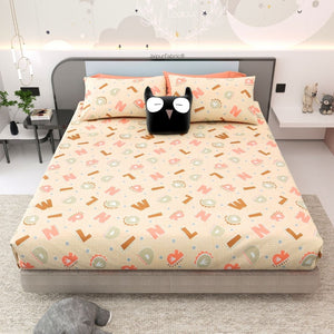 ABC Alphabet Adventure Peach & Beige Soft Cotton Kids Bed Sheet Combo of 2