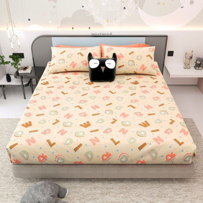 ABC Alphabet Adventure Peach & Beige Soft Cotton Kids Bed Sheet
