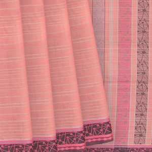 Baby Pink Handwoven Kanchi Organic Cotton Saree With Abstract Border-Baby Pink