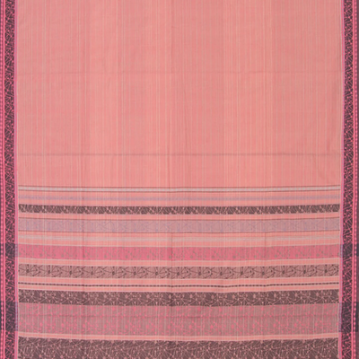 Baby Pink Handwoven Kanchi Organic Cotton Saree With Abstract Border-Baby Pink