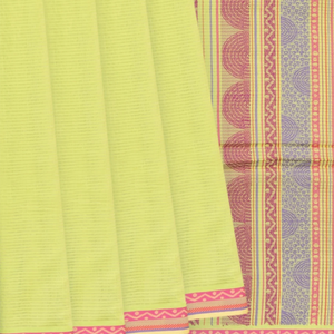 Cardamom Green Handloom Organic Kanchi Cotton Saree With Stripes-Cardamom Green