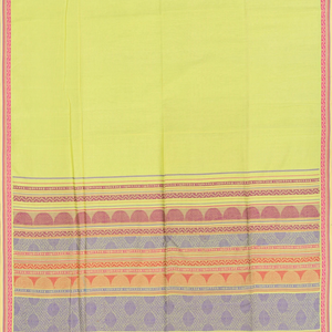 Cardamom Green Handloom Organic Kanchi Cotton Saree With Stripes-Cardamom Green