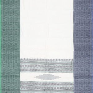 White Handloom Kanchi Cotton Saree With Annam Motifs In Ganga Jamuna Border-White