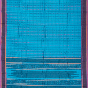 Sky Blue Handloom Kanchi Cotton Saree With Checks-Sky Blue