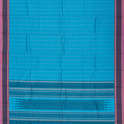 Sky Blue Handloom Kanchi Cotton Saree With Checks-Sky Blue