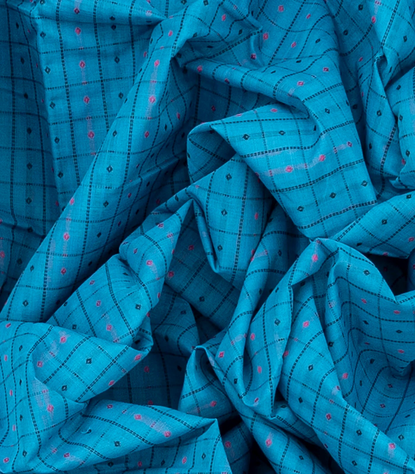 Sky Blue Handloom Kanchi Cotton Saree With Checks-Sky Blue