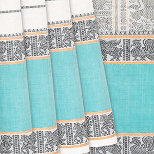Off White Handloom Kanchi Cotton Saree With Stripes-Off White
