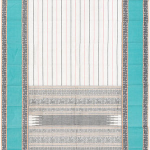 Off White Handloom Kanchi Cotton Saree With Stripes-Off White