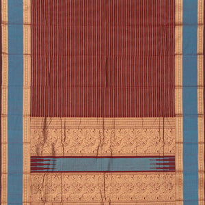 Maroon Handloom Kanchi Cotton Saree With Beldari Stripes-Maroon