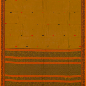 Oil Mustard Handloom Kanchi Cotton Saree With Kalasam Motifs-OIL MUSTARD