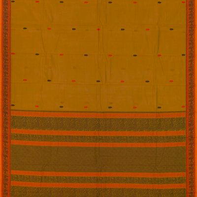 Oil Mustard Handloom Kanchi Cotton Saree With Kalasam Motifs-OIL MUSTARD