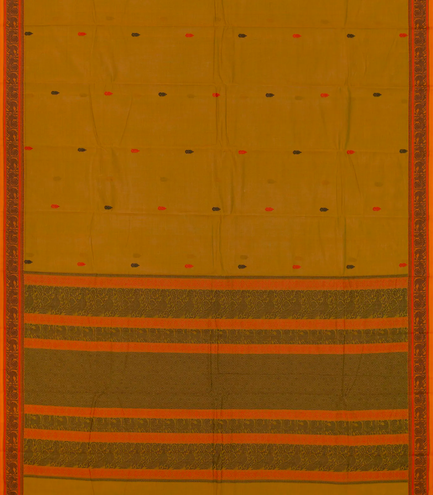 Oil Mustard Handloom Kanchi Cotton Saree With Kalasam Motifs-OIL MUSTARD