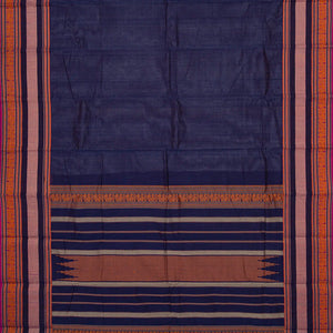 Navy Blue Handloom Plain Kanchi Cotton Saree -Navy Blue