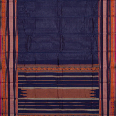 Navy Blue Handloom Plain Kanchi Cotton Saree -Navy Blue