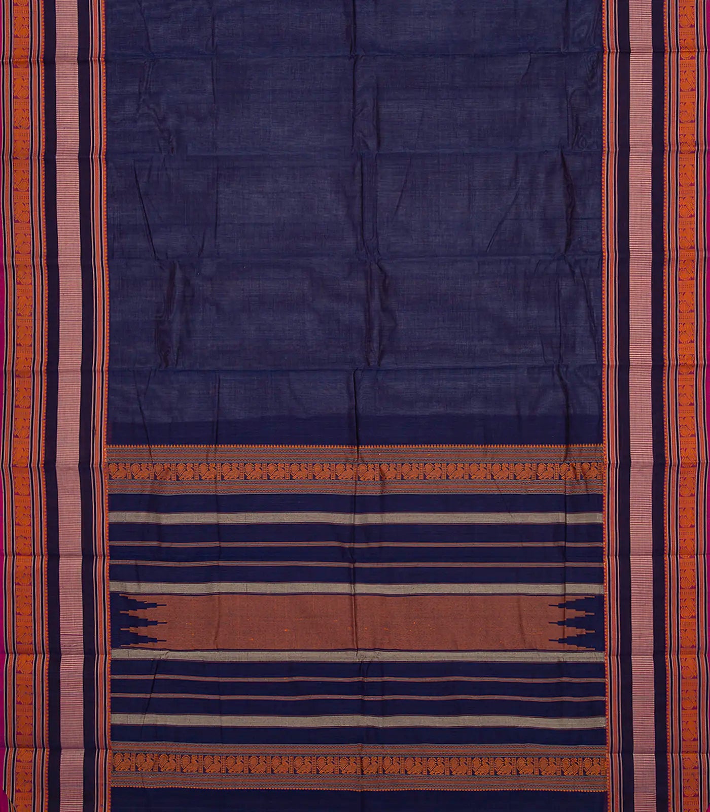 Navy Blue Handloom Plain Kanchi Cotton Saree -Navy Blue