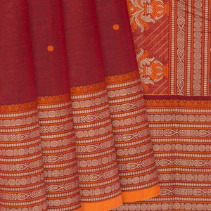Crimson Handloom Kanchi Cotton Saree With Buttas-Crimson
