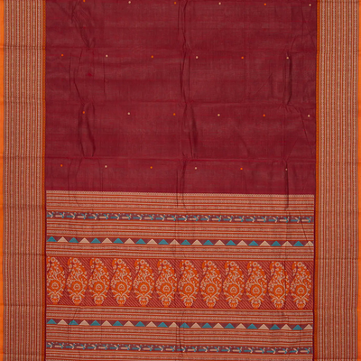 Crimson Handloom Kanchi Cotton Saree With Buttas-Crimson