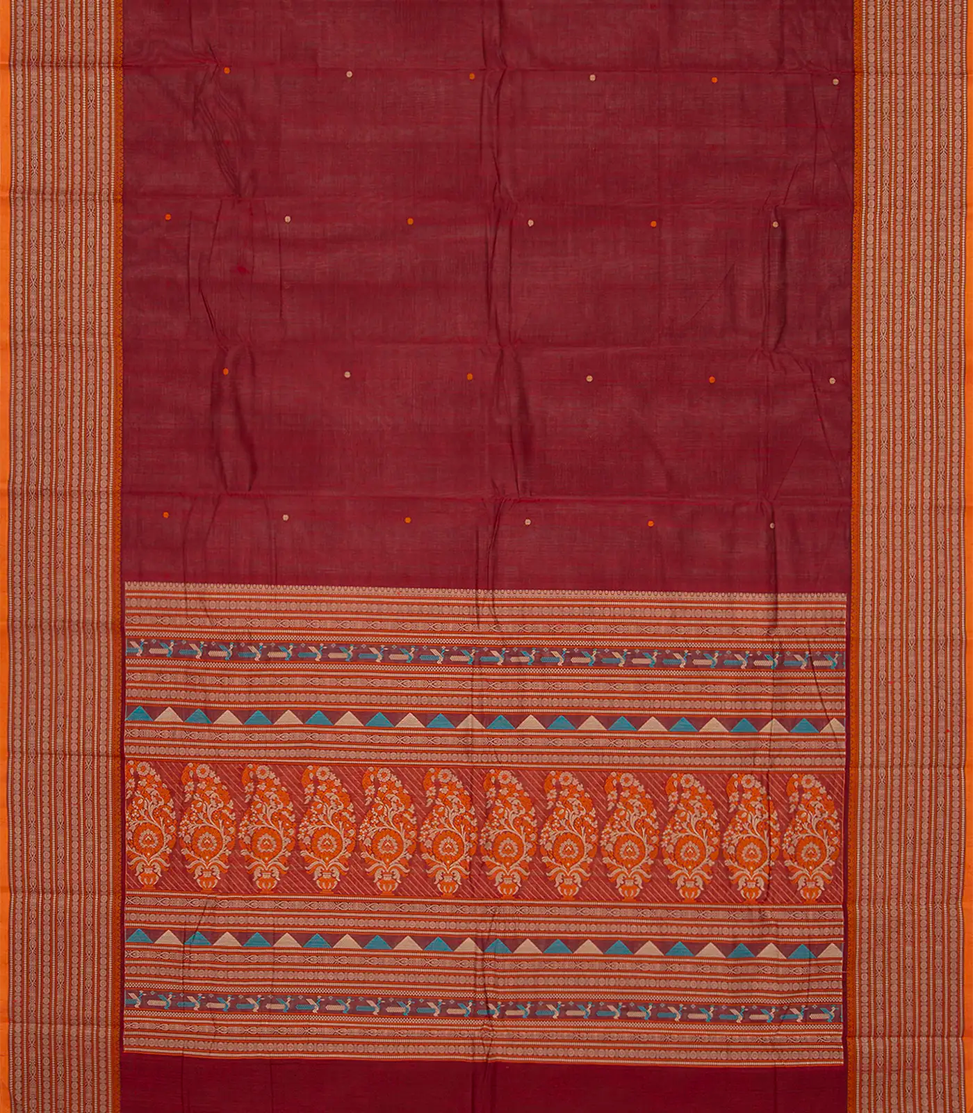 Crimson Handloom Kanchi Cotton Saree With Buttas-Crimson