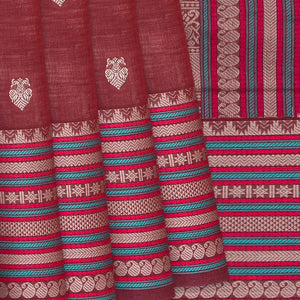 Maroon Handloom Kanchi Cotton Saree With Gandaberunda Buttas-Maroon