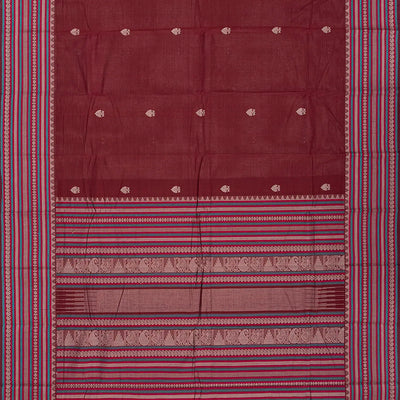 Maroon Handloom Kanchi Cotton Saree With Gandaberunda Buttas-Maroon