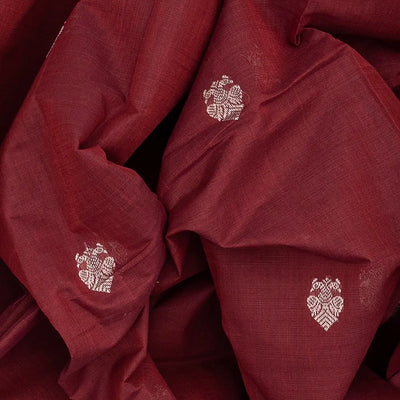 Maroon Handloom Kanchi Cotton Saree With Gandaberunda Buttas-Maroon