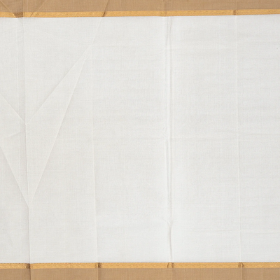 White Handloom Kanchi Cotton Saree With Stripes-White