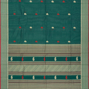 Sea Green Handloom Kanchi Cotton Saree With Mango Buttas-Sea Green