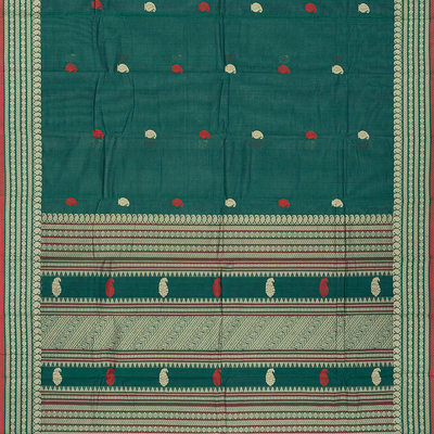 Sea Green Handloom Kanchi Cotton Saree With Mango Buttas-Sea Green