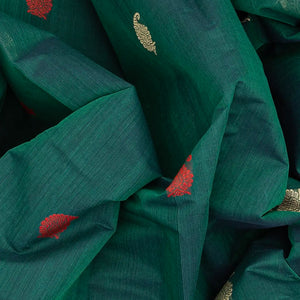 Sea Green Handloom Kanchi Cotton Saree With Mango Buttas-Sea Green