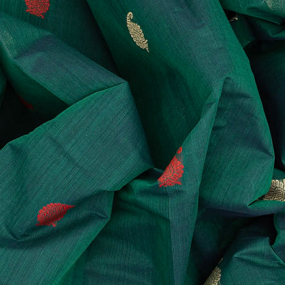Sea Green Handloom Kanchi Cotton Saree With Mango Buttas-Sea Green