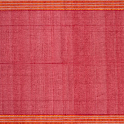 Red Handloom Kanchi Cotton Saree With Veldari Stripes-Red