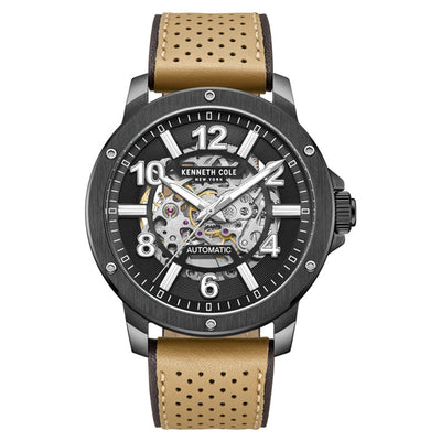 Kenneth Cole Men's Automatic Black Dial & Brown Leather Strap Watch