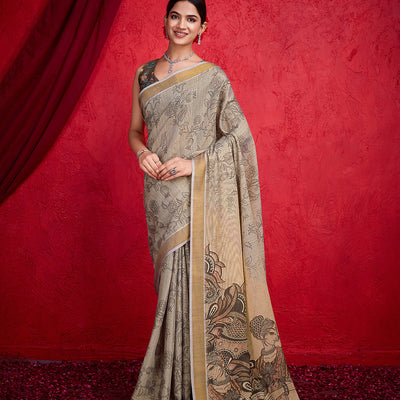 Brown Poly Silk Festival Saree With Blouse Piece