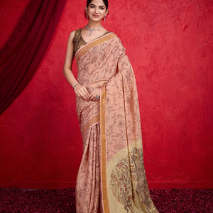 Pink Poly Silk Festival Saree With Blouse Piece