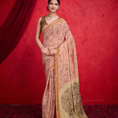 Pink Poly Silk Festival Saree With Blouse Piece
