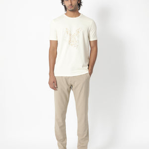 Rare Rabbit Men's Kerwin Beige Crew Neck HD Print Logo on Chest Half Sleeves Regular Fit T-Shirt