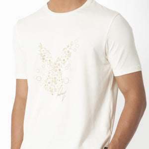 Rare Rabbit Men's Kerwin Beige Crew Neck HD Print Logo on Chest Half Sleeves Regular Fit T-Shirt