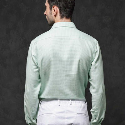 Rare Rabbit Mens Kinate Pastel Green Full Sleeve Solid Houndstooth Check Shirt