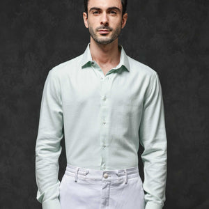 Rare Rabbit Mens Kinate Pastel Green Full Sleeve Solid Houndstooth Check Shirt