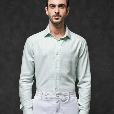 Rare Rabbit Mens Kinate Pastel Green Full Sleeve Solid Houndstooth Check Shirt