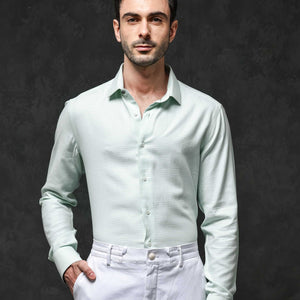 Rare Rabbit Mens Kinate Pastel Green Full Sleeve Solid Houndstooth Check Shirt