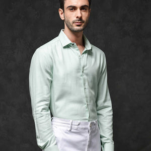 Rare Rabbit Mens Kinate Pastel Green Full Sleeve Solid Houndstooth Check Shirt