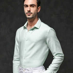 Rare Rabbit Mens Kinate Pastel Green Full Sleeve Solid Houndstooth Check Shirt