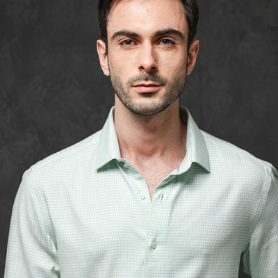 Rare Rabbit Mens Kinate Pastel Green Full Sleeve Solid Houndstooth Check Shirt