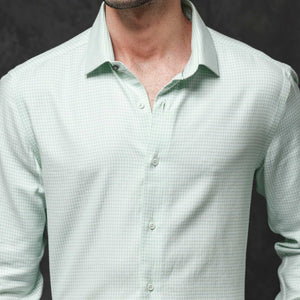 Rare Rabbit Mens Kinate Pastel Green Full Sleeve Solid Houndstooth Check Shirt