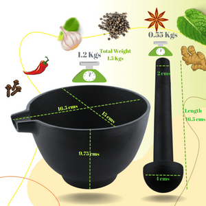 Trilonium Pre-Seasoned Cast Iron Khal batta | Mortar and Pestle - Herbs and spice masher | Black