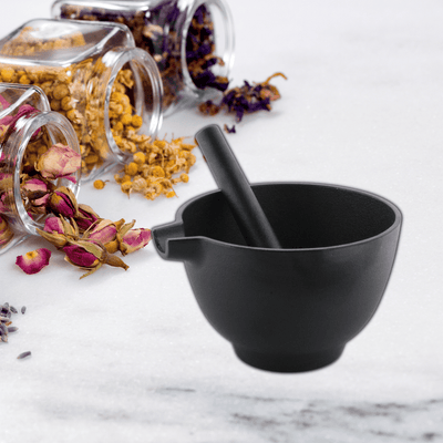Trilonium Pre-Seasoned Cast Iron Khal batta | Mortar and Pestle - Herbs and spice masher | Black