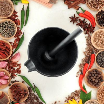 Trilonium Pre-Seasoned Cast Iron Khal batta | Mortar and Pestle - Herbs and spice masher | Black
